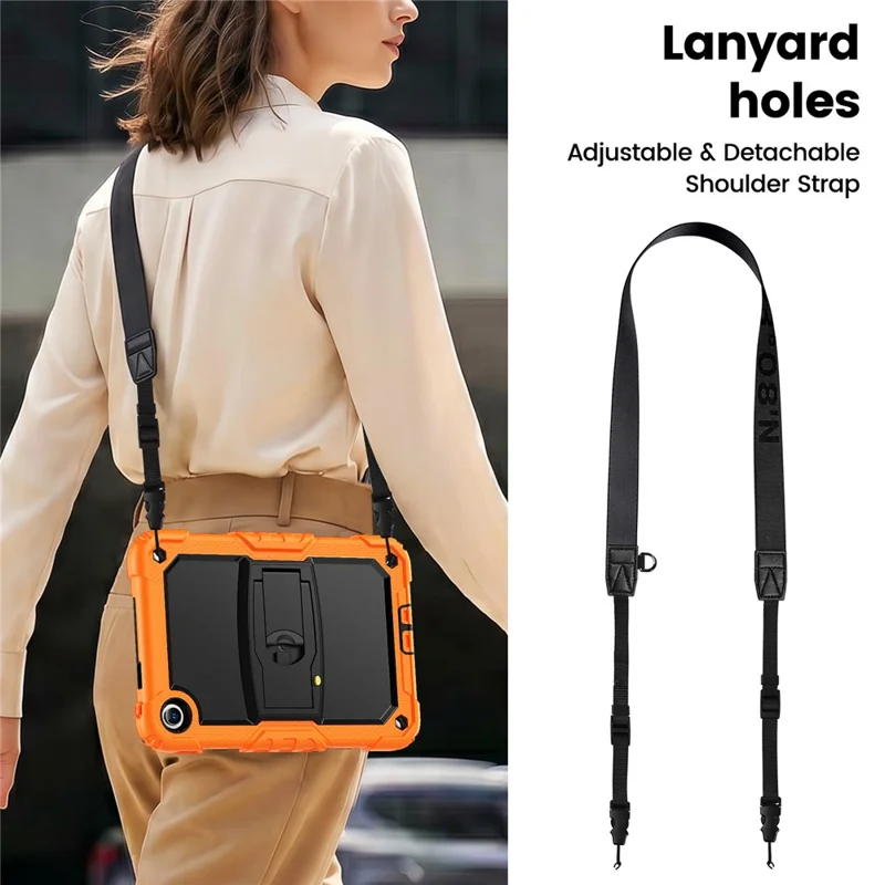 For Xiaomi Redmi Pad 2 9.7 Case with Shoulder Strap Kickstand PC + Silicone Shockproof Tablet Cover - Orange