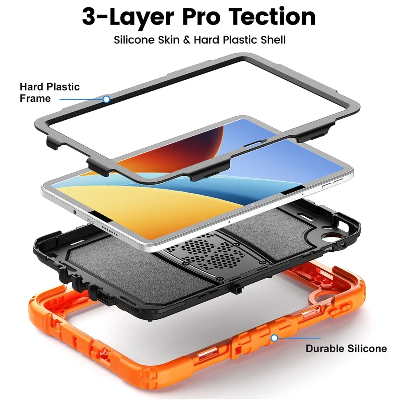 For Xiaomi Redmi Pad 2 9.7 Case Kickstand PC + Silicone Shockproof Tablet Cover - Orange