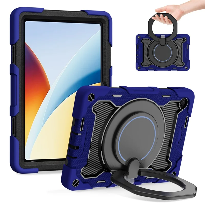 For Xiaomi Redmi Pad 2 9.7 Kickstand Case Silicone Shockproof Rugged Tablet Cover - Navy Blue
