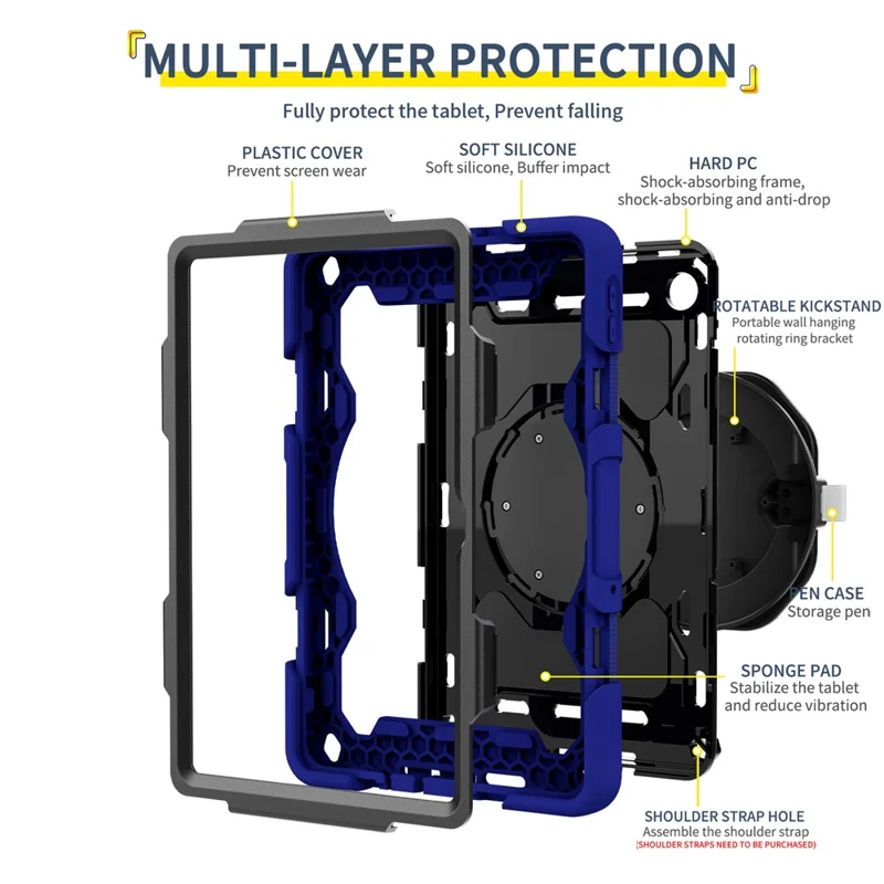 For Xiaomi Redmi Pad 2 9.7 Kickstand Case Silicone Shockproof Rugged Tablet Cover - Navy Blue
