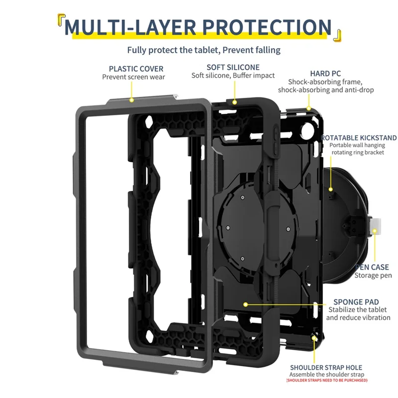 For Xiaomi Redmi Pad 2 9.7 Kickstand Case Silicone Shockproof Rugged Tablet Cover - Black