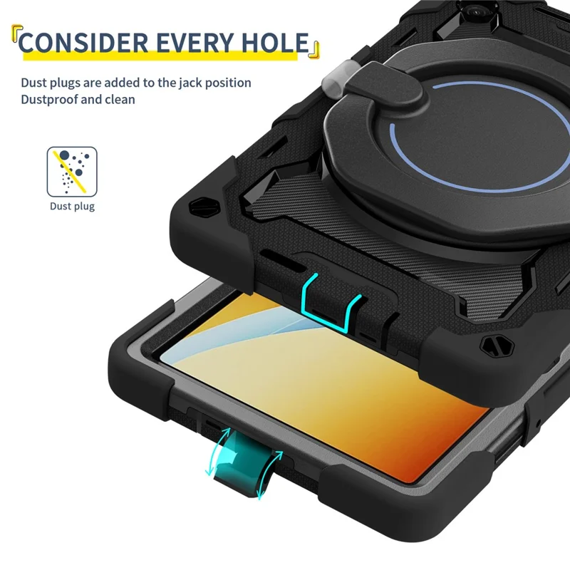 For Xiaomi Redmi Pad 2 9.7 Kickstand Case Silicone Shockproof Rugged Tablet Cover - Black