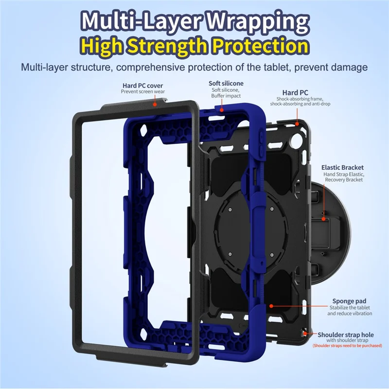 For Xiaomi Redmi Pad 2 9.7 Case Kickstand Hand Strap PC + Silicone Tablet Cover - Navy Blue