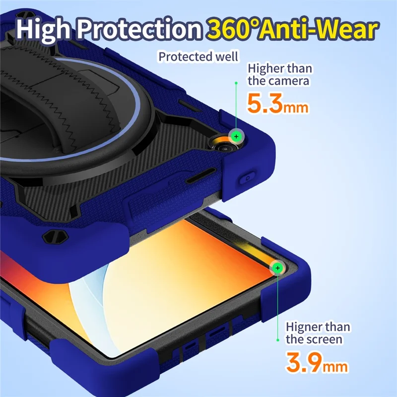 For Xiaomi Redmi Pad 2 9.7 Case Kickstand Hand Strap PC + Silicone Tablet Cover - Navy Blue