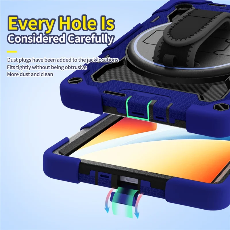 For Xiaomi Redmi Pad 2 9.7 Case Kickstand Hand Strap PC + Silicone Tablet Cover - Navy Blue