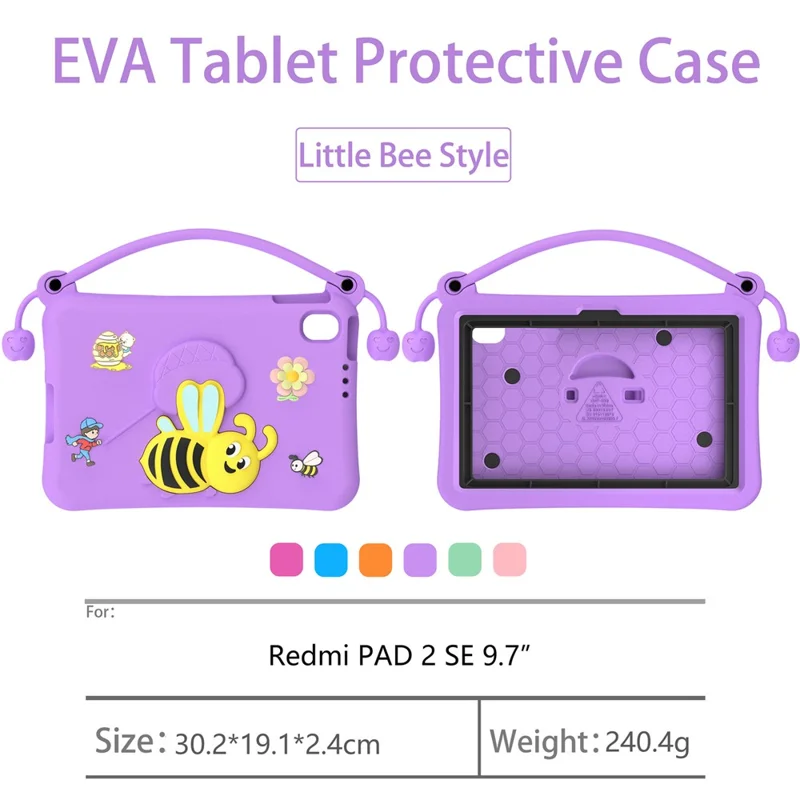EVA Case For Xiaomi Redmi Pad 2 SE / Redmi Pad 2 9.7 Bee Style Kickstand Tablet Cover with Carry Handle - Rose