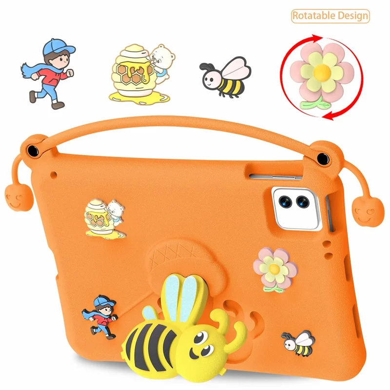 Чехол EVA для планшета Xiaomi Pad 7 / Pad 7 Pro / Pad 8 / Pad 8 Pro / Poco Pad X1, с подставкой в стиле пчёлки, с ручкой для переноски — оранжевый