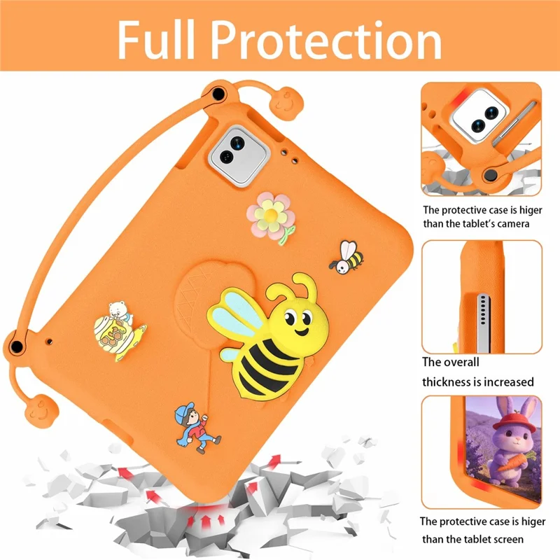 Чехол EVA для планшета Xiaomi Pad 7 / Pad 7 Pro / Pad 8 / Pad 8 Pro / Poco Pad X1, с подставкой в стиле пчёлки, с ручкой для переноски — оранжевый