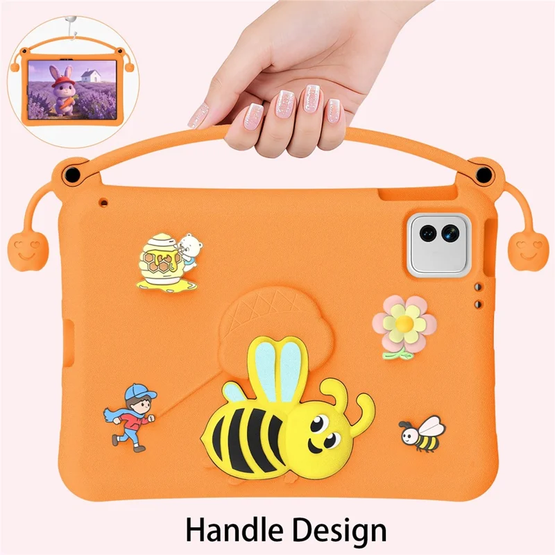 Чехол EVA для планшета Xiaomi Pad 7 / Pad 7 Pro / Pad 8 / Pad 8 Pro / Poco Pad X1, с подставкой в стиле пчёлки, с ручкой для переноски — оранжевый