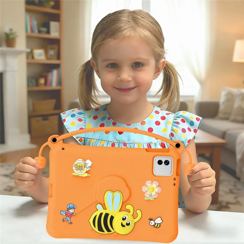 Чехол EVA для планшета Xiaomi Pad 7 / Pad 7 Pro / Pad 8 / Pad 8 Pro / Poco Pad X1, с подставкой в стиле пчёлки, с ручкой для переноски — оранжевый