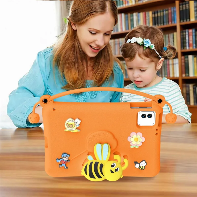 Чехол EVA для планшета Xiaomi Pad 7 / Pad 7 Pro / Pad 8 / Pad 8 Pro / Poco Pad X1, с подставкой в стиле пчёлки, с ручкой для переноски — оранжевый