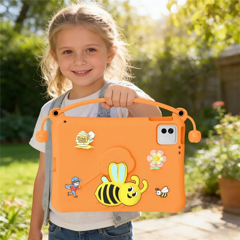 Чехол EVA для планшета Xiaomi Pad 7 / Pad 7 Pro / Pad 8 / Pad 8 Pro / Poco Pad X1, с подставкой в стиле пчёлки, с ручкой для переноски — оранжевый