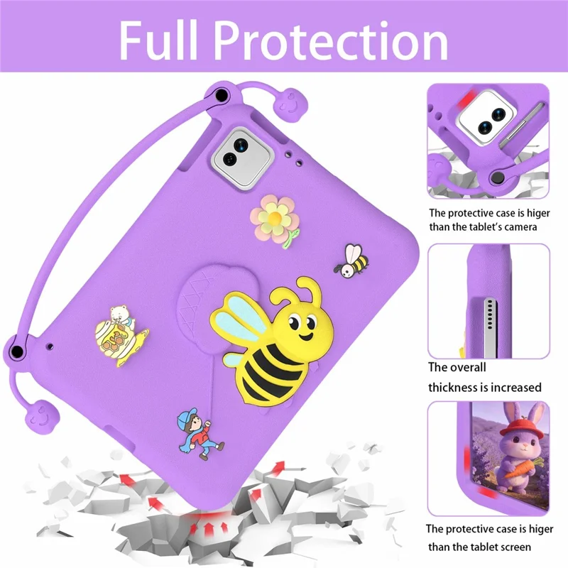 EVA Case For Xiaomi Pad 7  /  Pad 7 Pro  /  Pad 8  /  Pad 8 Pro  /  Poco Pad X1 Bee Style Kickstand Tablet Cover with Carry Handle - Purple