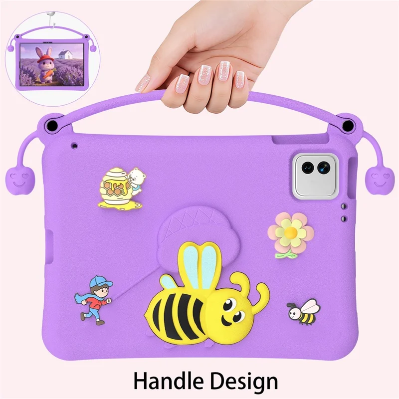 EVA Case For Xiaomi Pad 7  /  Pad 7 Pro  /  Pad 8  /  Pad 8 Pro  /  Poco Pad X1 Bee Style Kickstand Tablet Cover with Carry Handle - Purple