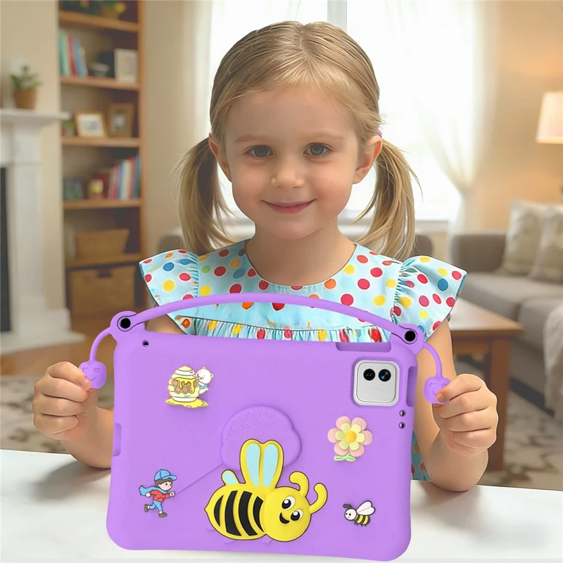 EVA Case For Xiaomi Pad 7  /  Pad 7 Pro  /  Pad 8  /  Pad 8 Pro  /  Poco Pad X1 Bee Style Kickstand Tablet Cover with Carry Handle - Purple