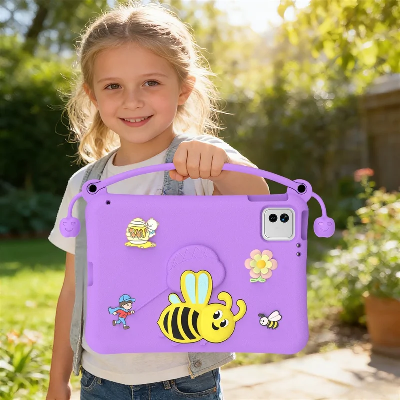 EVA Case For Xiaomi Pad 7  /  Pad 7 Pro  /  Pad 8  /  Pad 8 Pro  /  Poco Pad X1 Bee Style Kickstand Tablet Cover with Carry Handle - Purple