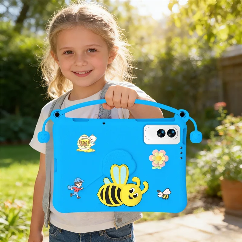 For Lenovo Yoga Tab 11.1 / TECNO Megapad SE EVA Case Bee Style Kickstand Tablet Cover with Carry Handle - Blue
