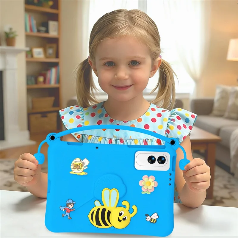For Lenovo Yoga Tab 11.1 / TECNO Megapad SE EVA Case Bee Style Kickstand Tablet Cover with Carry Handle - Blue