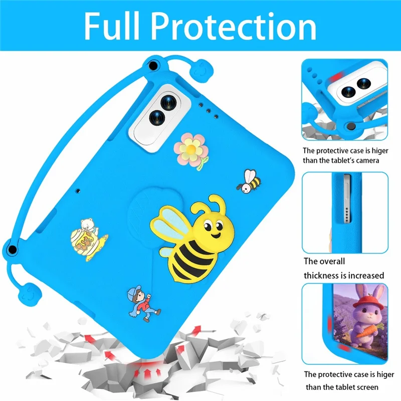 For Lenovo Yoga Tab 11.1 / TECNO Megapad SE EVA Case Bee Style Kickstand Tablet Cover with Carry Handle - Blue