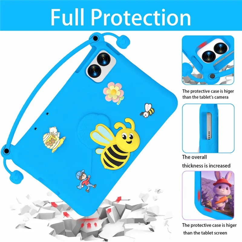 EVA Case For Xiaomi Redmi Pad Pro / Pad Pro 5G / Pad 2 Pro / Poco Pad M1 / Lenovo Idea Tab Plus / Honor Pad 10 , Bee Style Kickstand Tablet Cover with Carry Handle - Blue