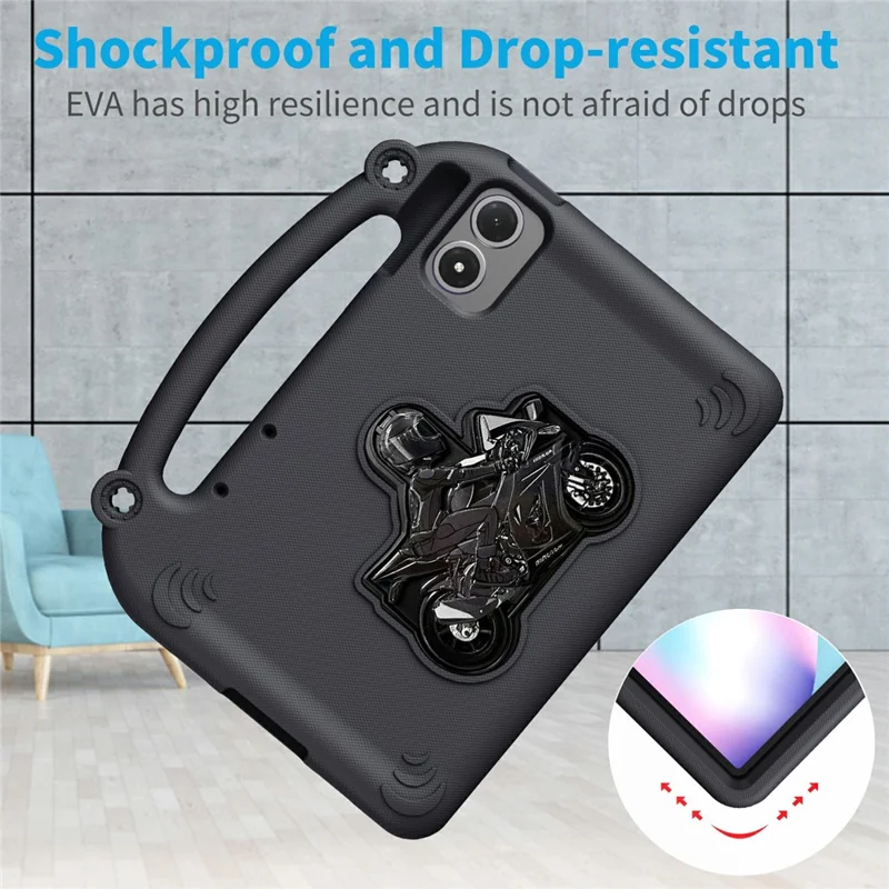 Funda para tablet para Xiaomi Redmi Pad Pro / Pad Pro 5G / Pad 2 Pro / Poco Pad M1 / Lenovo Idea Tab Plus / Honor Pad 10, funda resistente con soporte de motocicleta y asa - Negro