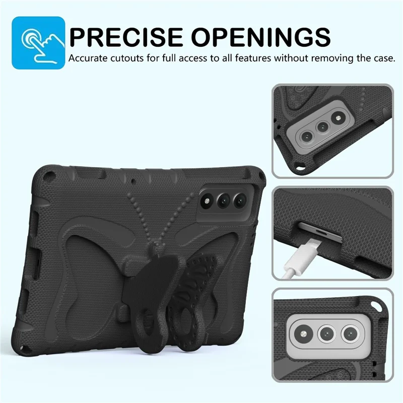 For Lenovo Yoga Tab 11.1 / TECNO Megapad SE Case Butterfly Kickstand EVA Tablet Cover with Shoulder Strap - Black