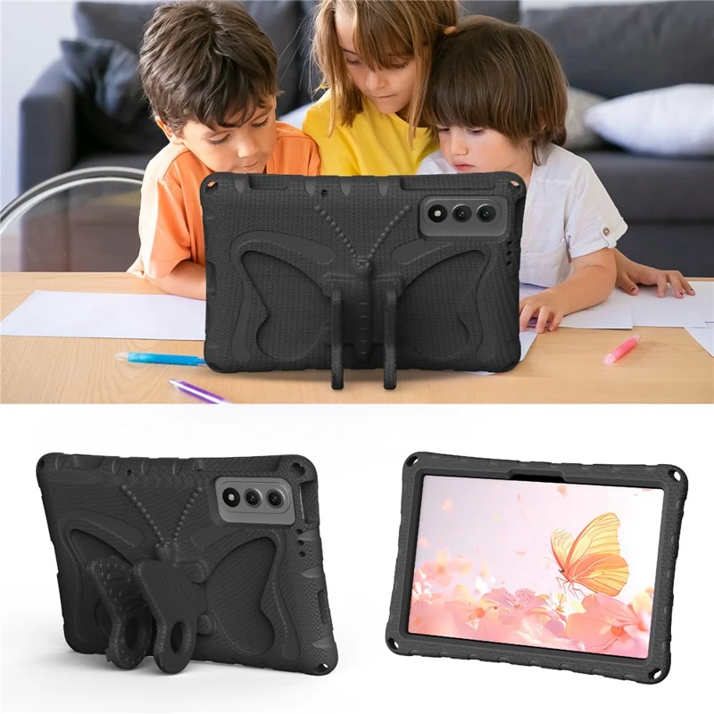 For Lenovo Yoga Tab 11.1 / TECNO Megapad SE Case Butterfly Kickstand EVA Tablet Cover with Shoulder Strap - Black