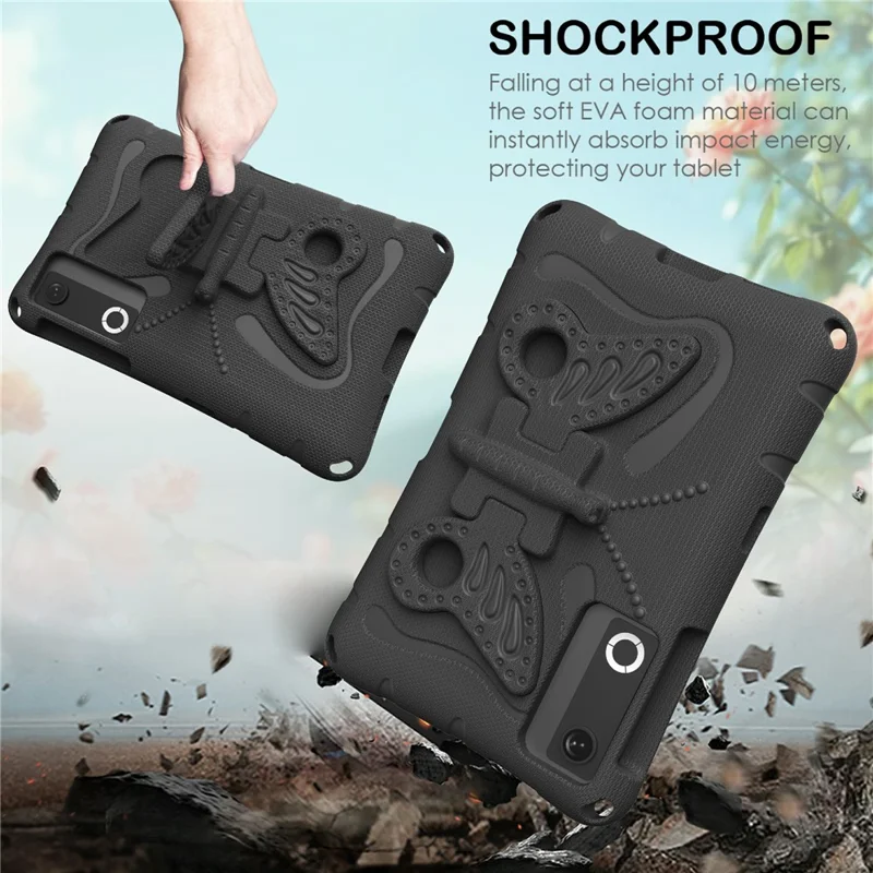For Lenovo Legion Y700 (Gen 5) / Y700 Gen 4 Case Butterfly Kickstand EVA Tablet Cover with Shoulder Strap - Black