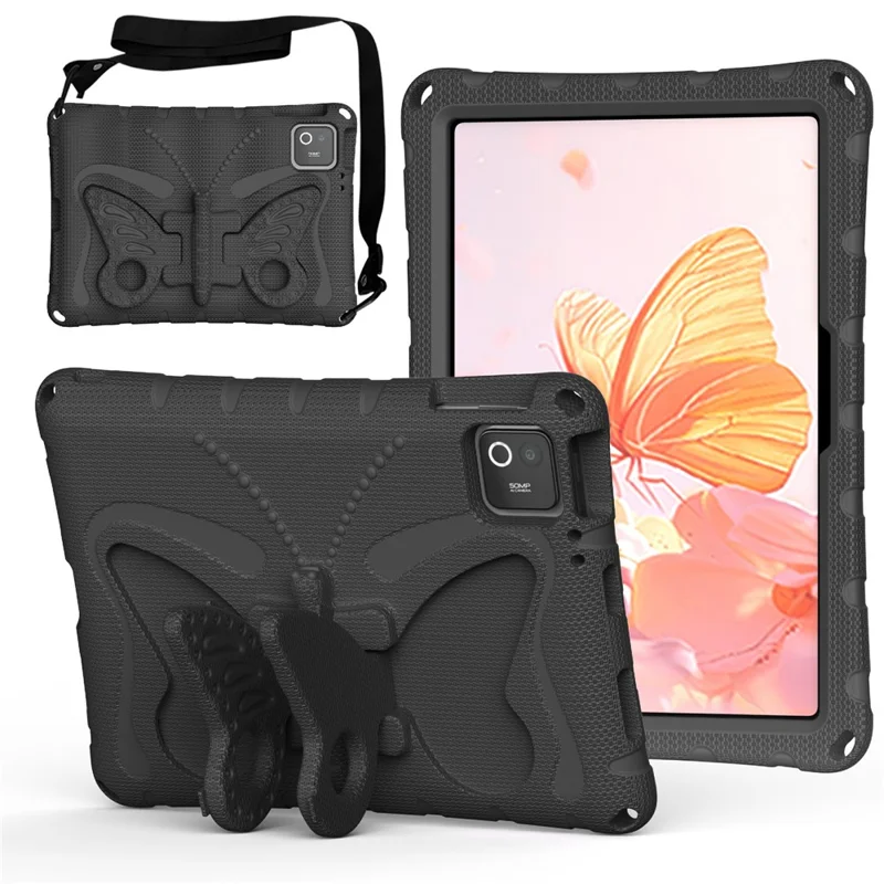 Tablet Case For Xiaomi Poco Pad X1 / Pad 8 / Pad 8 Pro / Pad 7 / Pad 7 Pro , Butterfly Kickstand EVA Cover with Shoulder Strap - Black