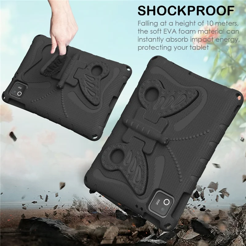 Tablet Case For Xiaomi Poco Pad X1 / Pad 8 / Pad 8 Pro / Pad 7 / Pad 7 Pro , Butterfly Kickstand EVA Cover with Shoulder Strap - Black