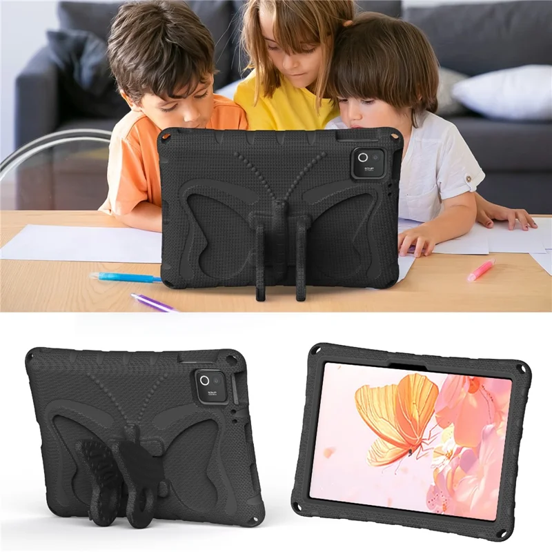 Tablet Case For Xiaomi Poco Pad X1 / Pad 8 / Pad 8 Pro / Pad 7 / Pad 7 Pro , Butterfly Kickstand EVA Cover with Shoulder Strap - Black