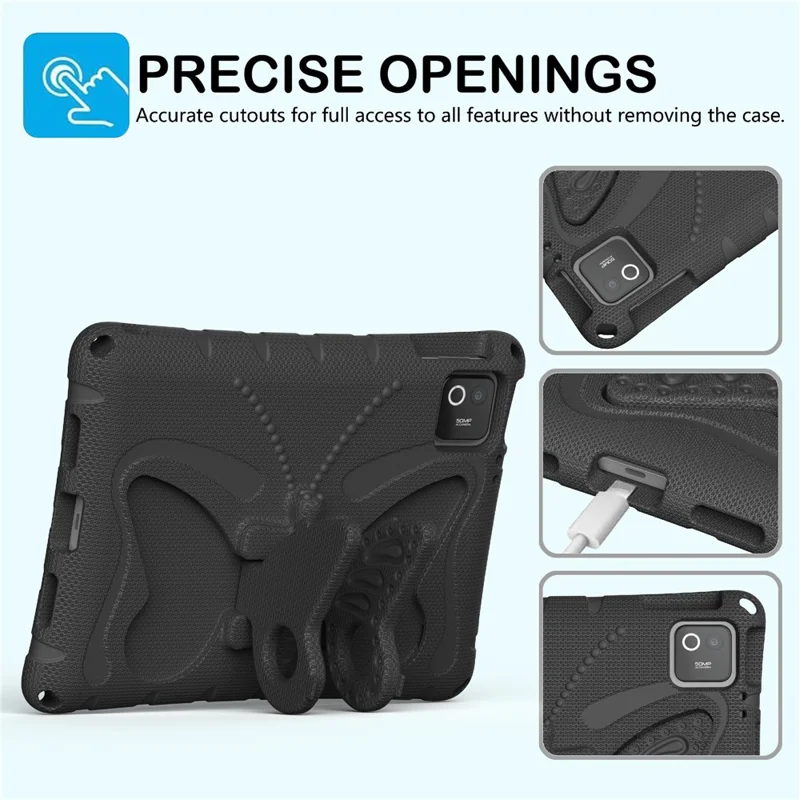 Tablet Case For Xiaomi Poco Pad X1 / Pad 8 / Pad 8 Pro / Pad 7 / Pad 7 Pro , Butterfly Kickstand EVA Cover with Shoulder Strap - Black