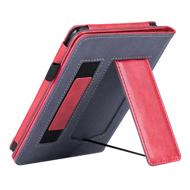 For Amazon Kindle Paperwhite (2024) / Kindle Colorsoft Case Kickstand PU Leather E-Reader Cover with Hand Strap - Red