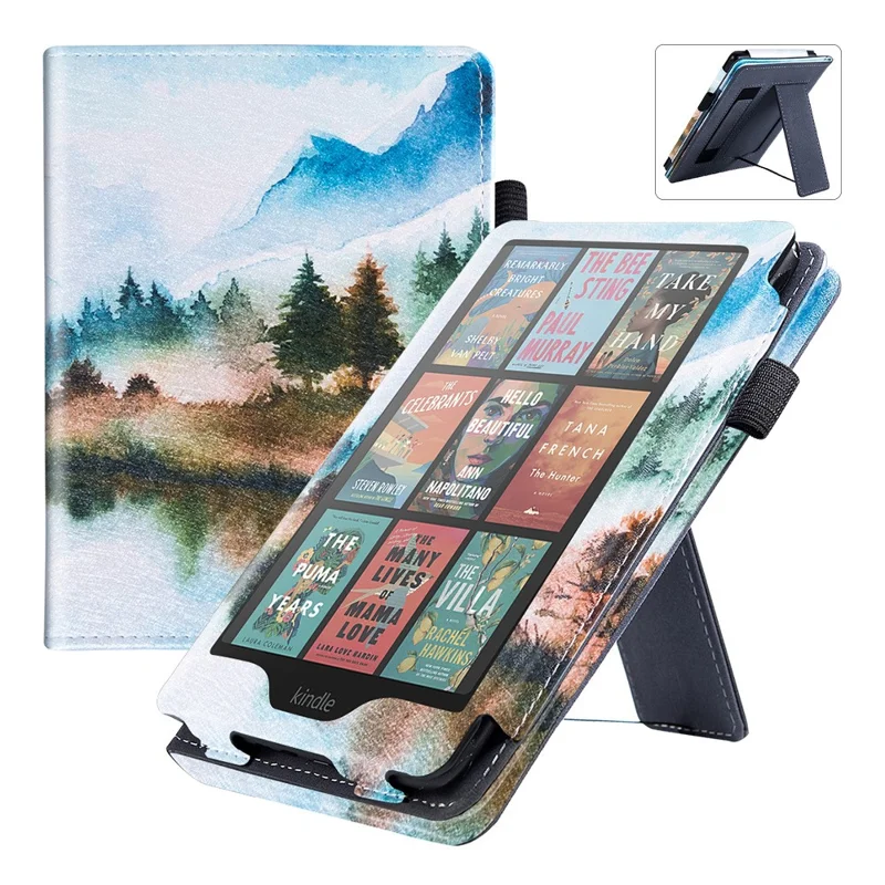 For Amazon Kindle Paperwhite (2024) / Kindle Colorsoft E-Reader Case Pattern Print Stand Leather Flip Cover - Landscape Painting
