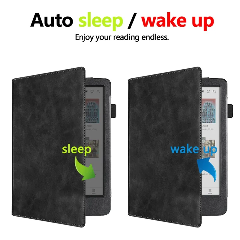 For Kobo Clara Colour / Clara BW Case Kickstand PU Leather E-Reader Cover with Hand Strap - Black