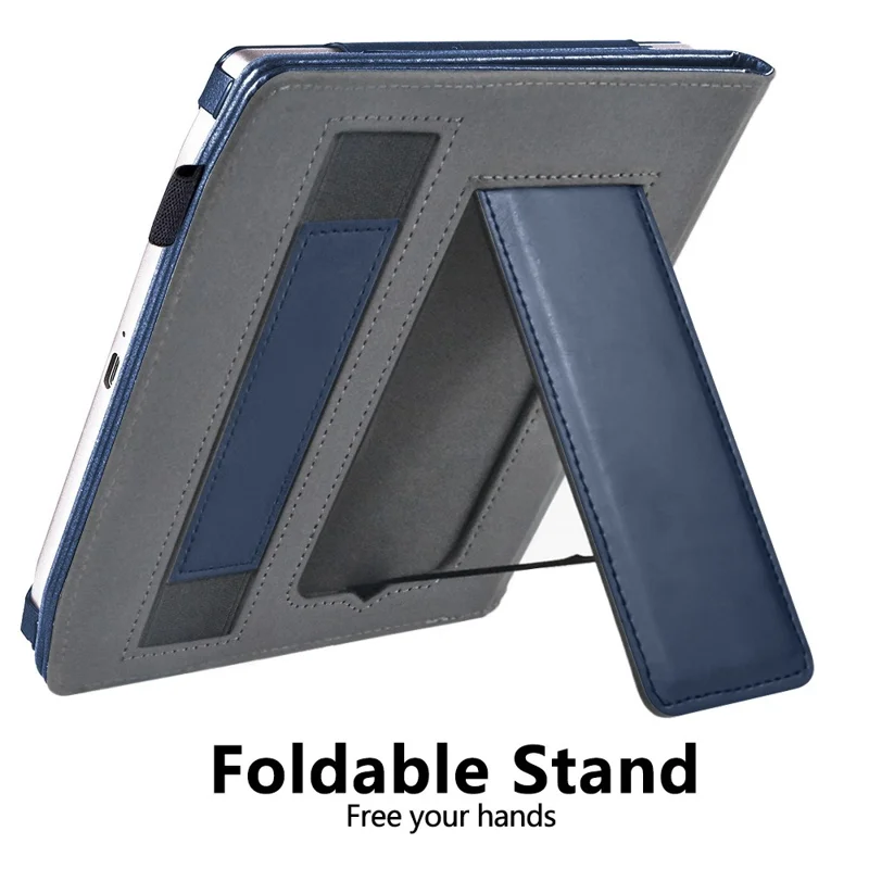 For PocketBook Era (2022) / Era Color Case Kickstand PU Leather E-Reader Cover with Hand Strap - Blue