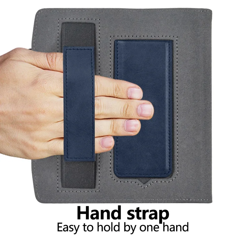 For PocketBook Era (2022) / Era Color Case Kickstand PU Leather E-Reader Cover with Hand Strap - Blue
