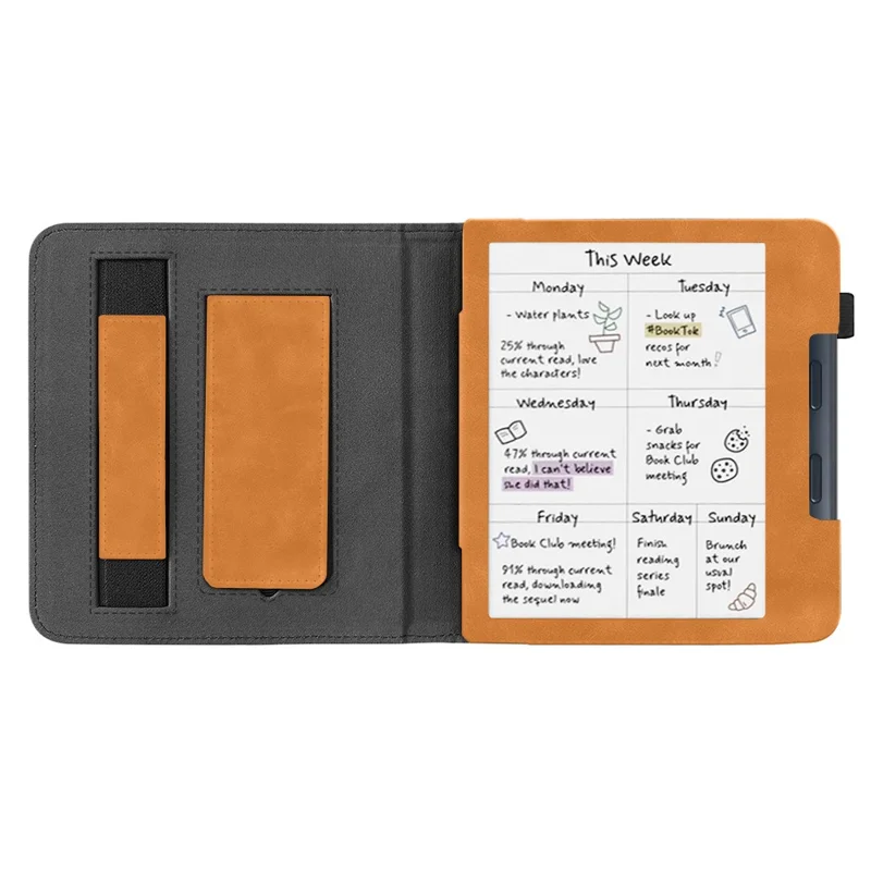 For Kobo Libra Colour Case Kickstand PU Leather E-Reader Cover with Hand Strap - Brown