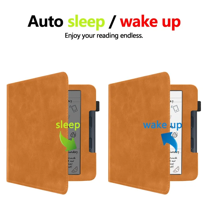 For Kobo Libra Colour Case Kickstand PU Leather E-Reader Cover with Hand Strap - Brown