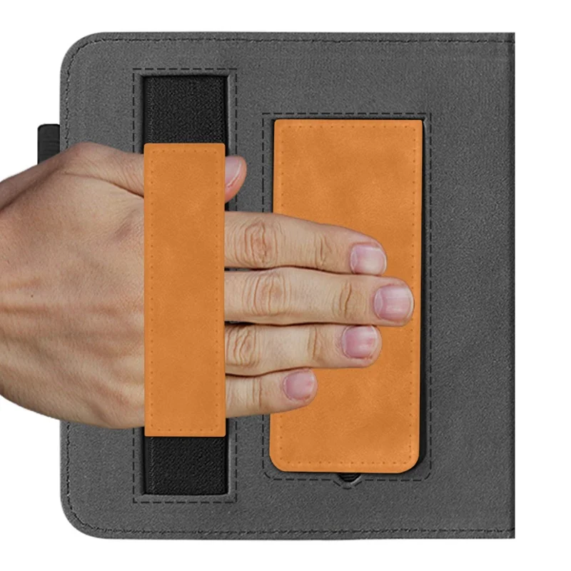 For Kobo Libra Colour Case Kickstand PU Leather E-Reader Cover with Hand Strap - Brown