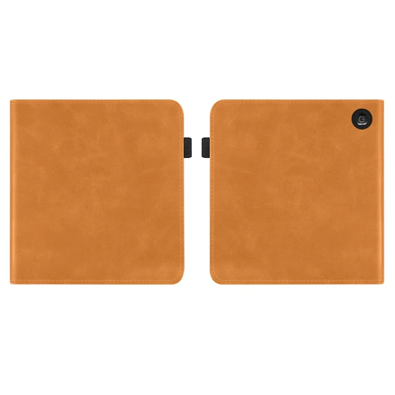 For Kobo Libra Colour Case Kickstand PU Leather E-Reader Cover with Hand Strap - Brown