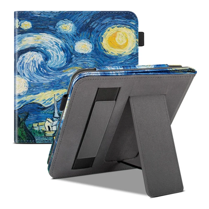 For Kobo Libra Colour E-Reader Case Pattern Print Stand Leather Flip Cover - Starry Sky