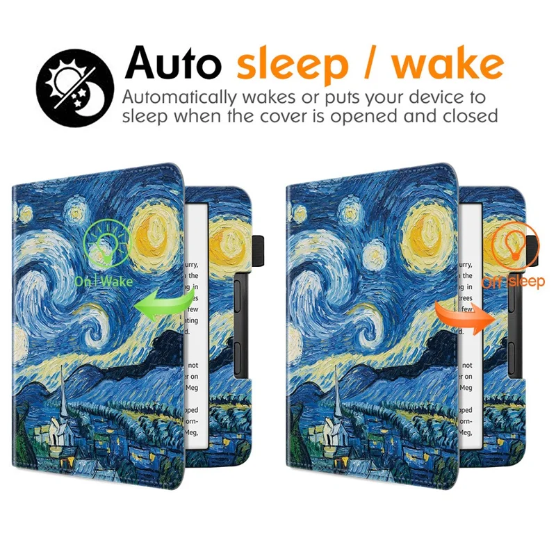 For Kobo Libra Colour E-Reader Case Pattern Print Stand Leather Flip Cover - Starry Sky