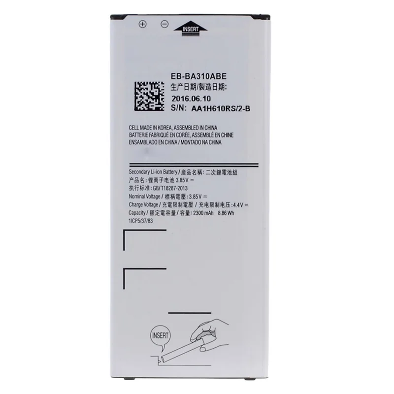 For Samsung Galaxy A3 SM-A310F (2016) 3.85V 2300mAh Rechargeable Li-ion Battery Part (Encode: EB-BA310ABE) (without Logo)