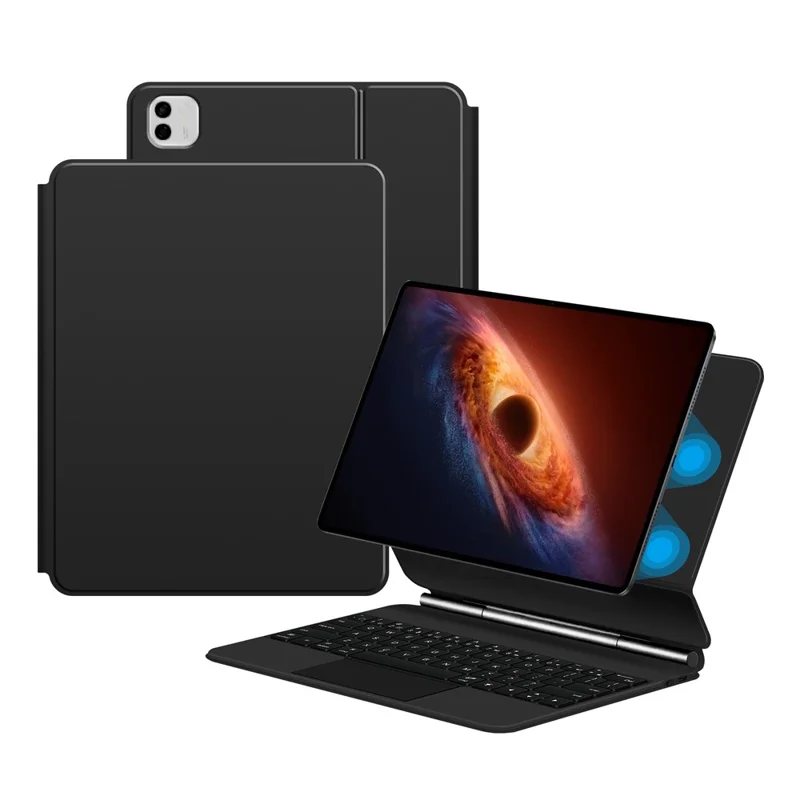 For Honor MagicPad 3 Pro 12.3 Magnetic Floating Bluetooth-Compatible Keyboard (English) + Leather Tablet Case - Black
