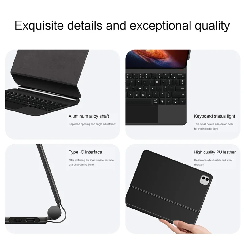 For Honor MagicPad 3 Pro 12.3 Magnetic Floating Bluetooth-Compatible Keyboard (English) + Leather Tablet Case - Black