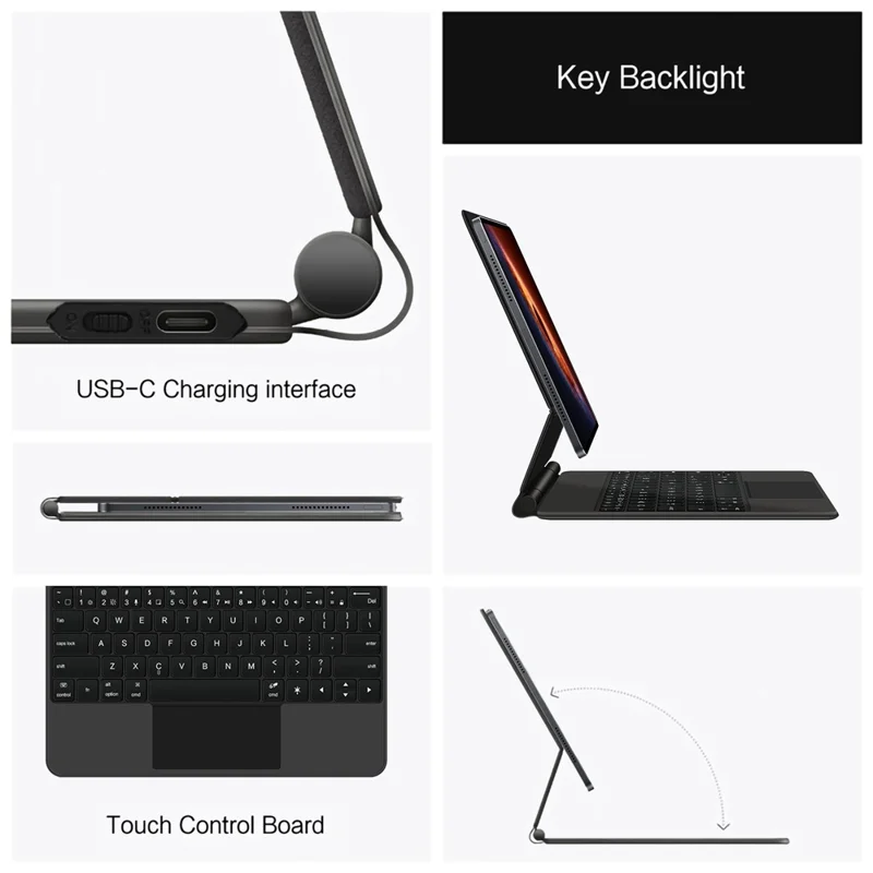 For Honor MagicPad 3 Pro 12.3 Magnetic Floating Bluetooth-Compatible Keyboard (English) + Leather Tablet Case - Black