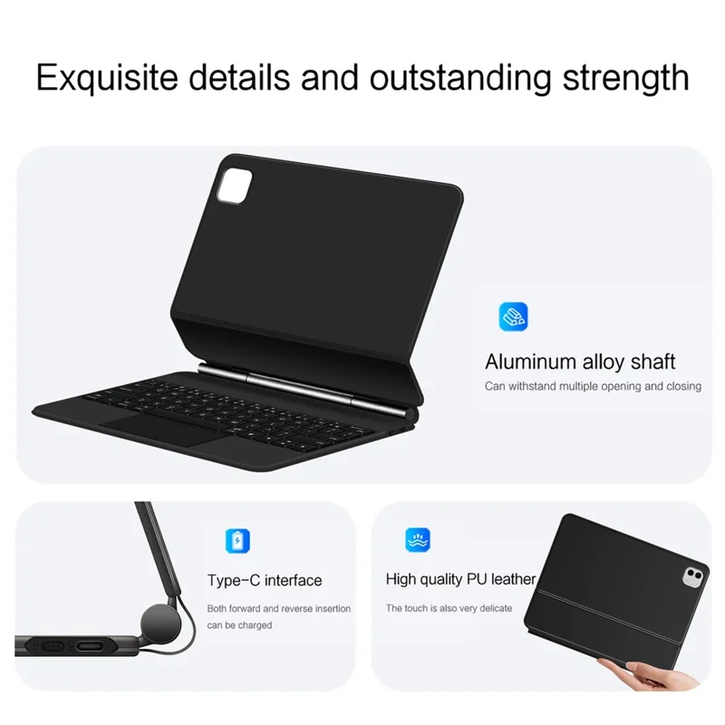 For Honor MagicPad 3 Pro 12.3 Magnetic Floating Bluetooth-Compatible Keyboard (English) + Leather Tablet Case - Black