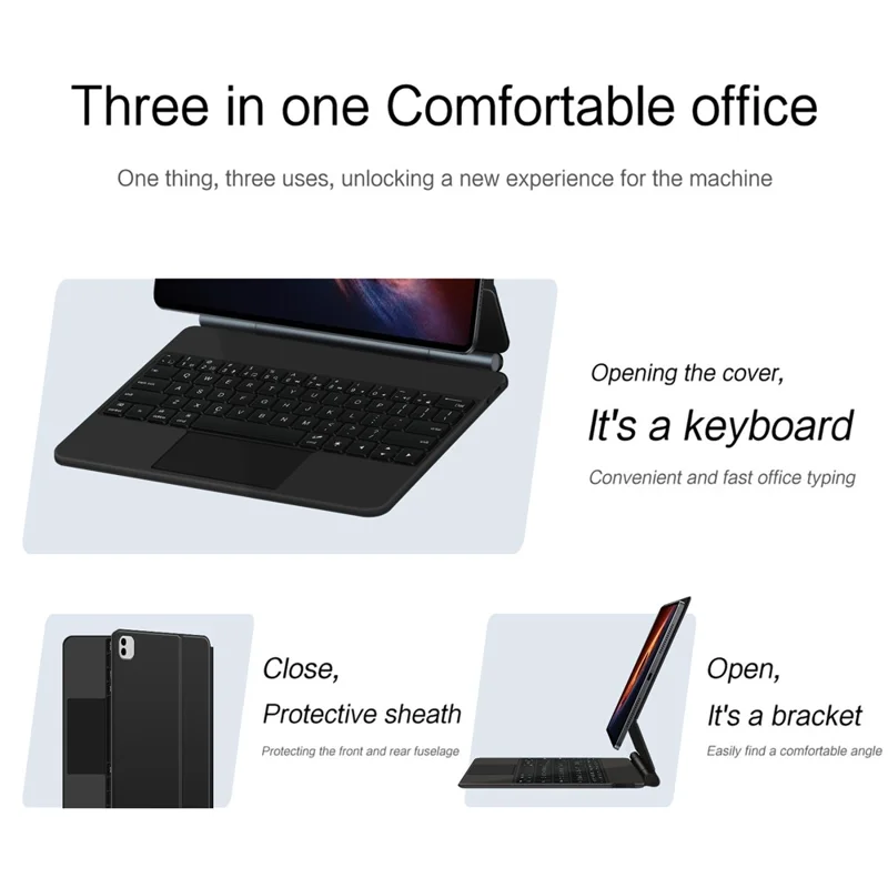 For Honor MagicPad 3 Pro 12.3 Magnetic Floating Bluetooth-Compatible Keyboard (English) + Leather Tablet Case - Black