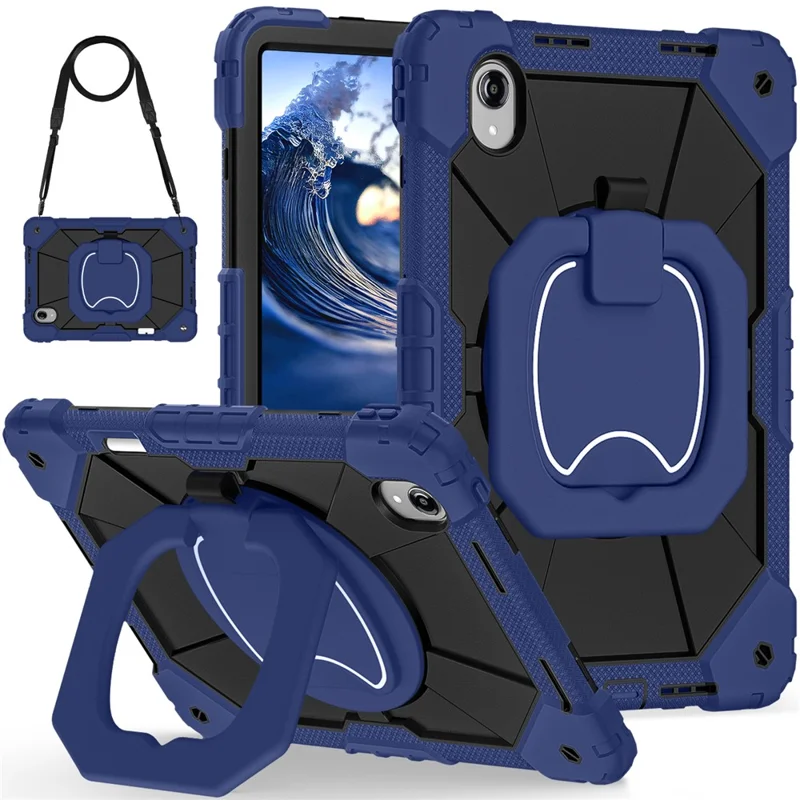 Étui pour Lenovo Idea Tab Pro Gen 2 / Xiaoxin Pad Pro 13 en silicone + PC avec poignée, support pivotant 360 degrés et sangle d'épaule - Bleu marine + Noir